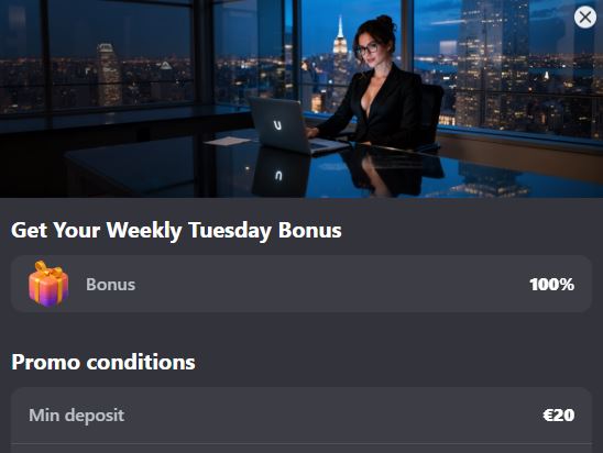 Claim your weekly tuesday deposit bonus offer